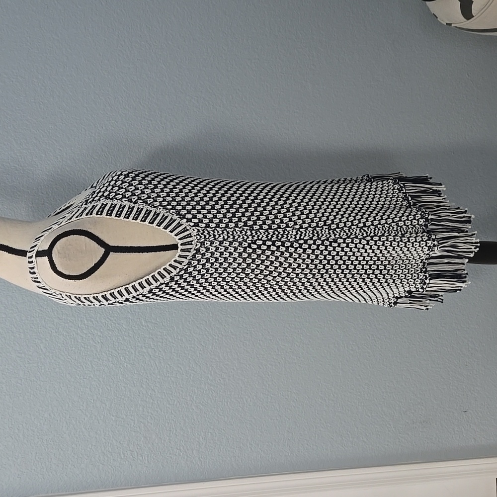 SOFT SURROUNDINGS Bambado Fringe Halter Tank Top Navy White Knit LARGE MiniDress - Picture 7 of 13